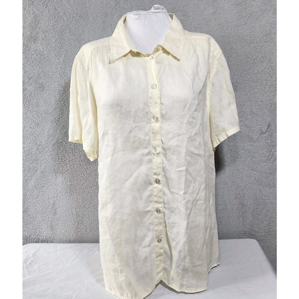 J.Jill Linen Blouse Top Button Front Shirt Pale Yellow Womens Size XL - Picture 2 of 9